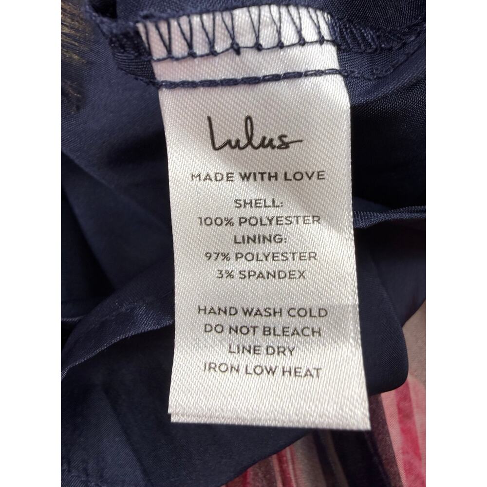 Lulus Alluring Invite Floral Pleated Bustier Midi Dress Women's Medium Navy Blue - Picture 12 of 16